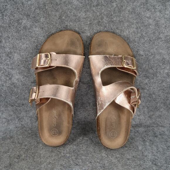 Cat & Jack Shoes Kids 13 Sandals Slides Double Strap Casual Slip On Metallic - Picture 5 of 10